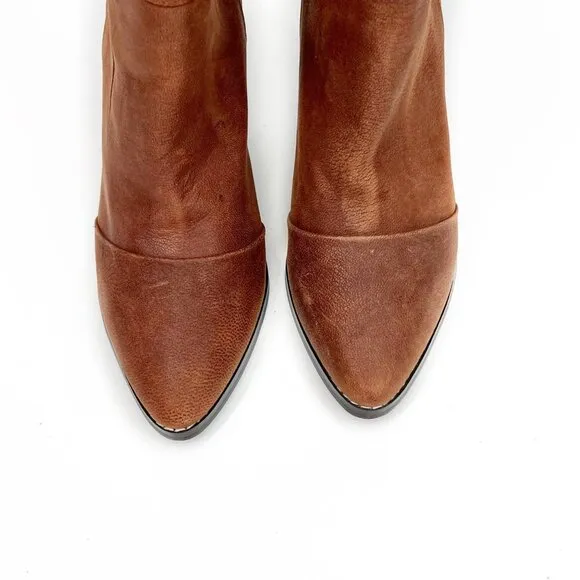 KELSI DAGGER Brown Leather Ankle Boots With Back Zipper &amp; Block Heel 10