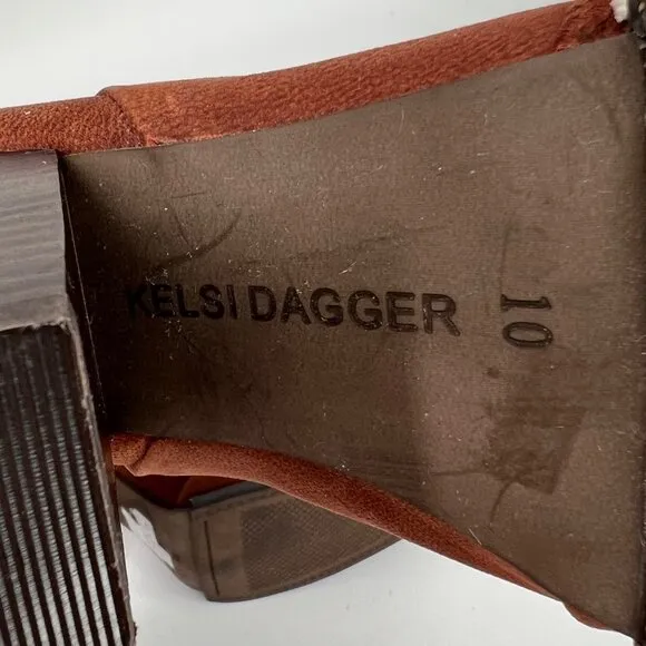 KELSI DAGGER Brown Leather Ankle Boots With Back Zipper &amp; Block Heel 10