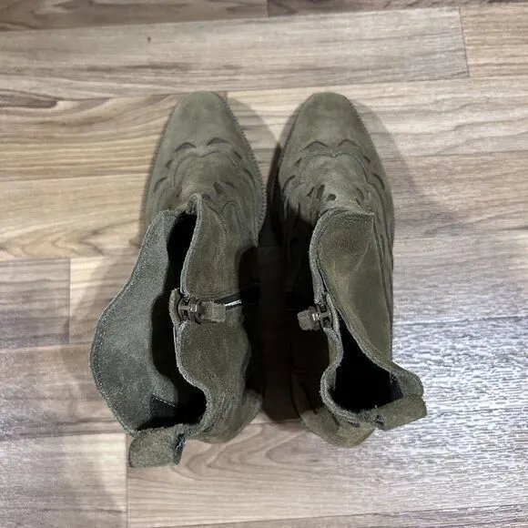 Kelsi Dagger‎ Women's Suede Western Brooklyn Cliff Booties Olive Green Size 7.5