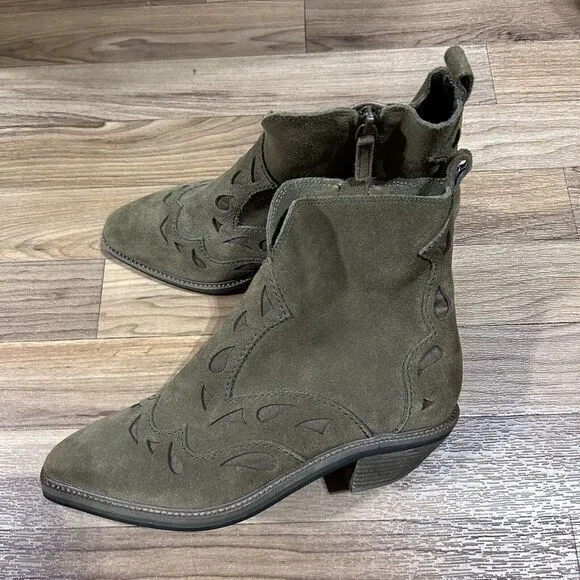 Kelsi Dagger‎ Women's Suede Western Brooklyn Cliff Booties Olive Green Size 7.5