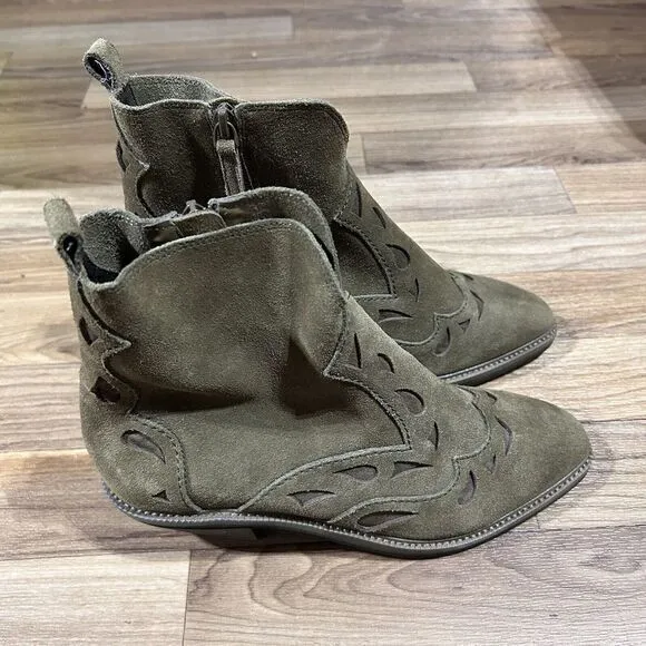 Kelsi Dagger‎ Women's Suede Western Brooklyn Cliff Booties Olive Green Size 7.5