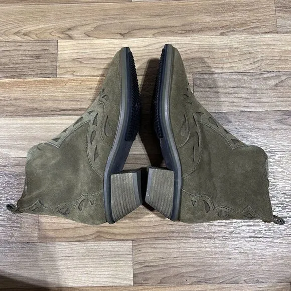 Kelsi Dagger‎ Women's Suede Western Brooklyn Cliff Booties Olive Green Size 7.5