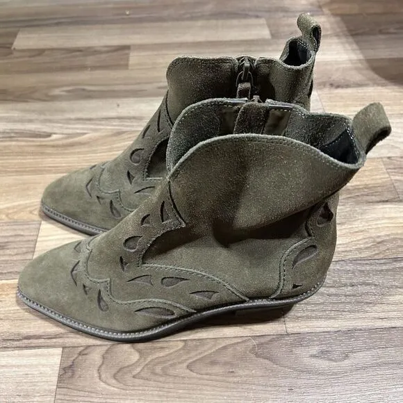 Kelsi Dagger‎ Women's Suede Western Brooklyn Cliff Booties Olive Green Size 7.5