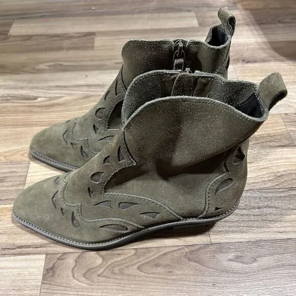 Kelsi Dagger‎ Women's Suede Western Brooklyn Cliff Booties Olive Green Size 7.5