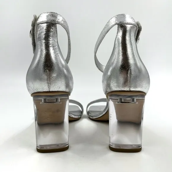 Kendall   Kylie Silver Lexx Clear Block Heel Sandals Size 9