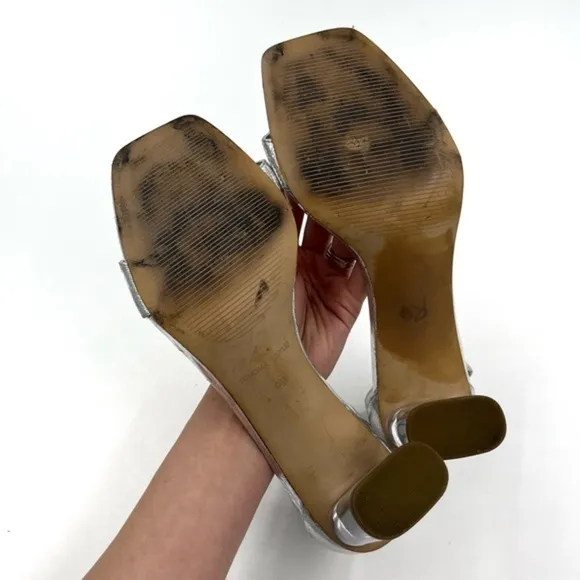 Kendall   Kylie Silver Lexx Clear Block Heel Sandals Size 9