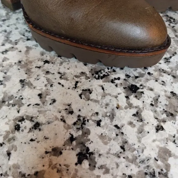 Kenneth Cole Buckle back Zip Knee-High Combat Tall Heel Brown Boots 6M