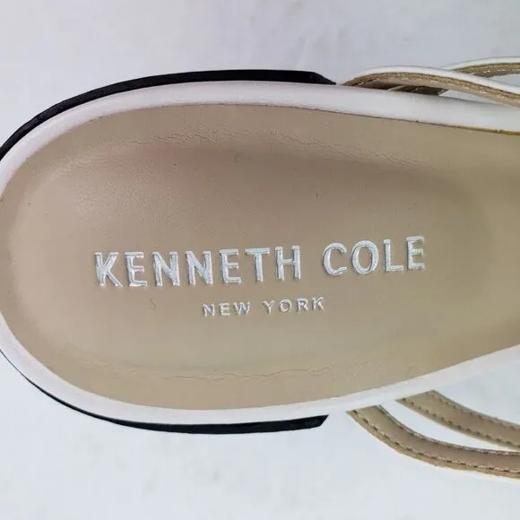 Kenneth Cole Maise Womens Size 9 White Square Toe Block Heel Leather Sandals