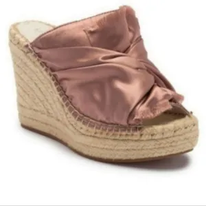 Kenneth Cole Odelle 2 Espadrille Sandals Blush Pink Metallic Satin Twisted Knot