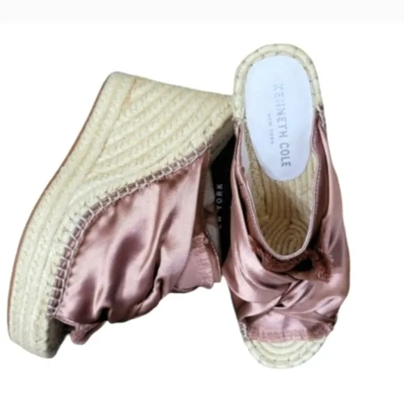 Kenneth Cole Odelle 2 Espadrille Sandals Blush Pink Metallic Satin Twisted Knot