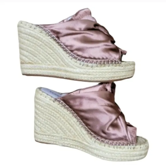 Kenneth Cole Odelle 2 Espadrille Sandals Blush Pink Metallic Satin Twisted Knot