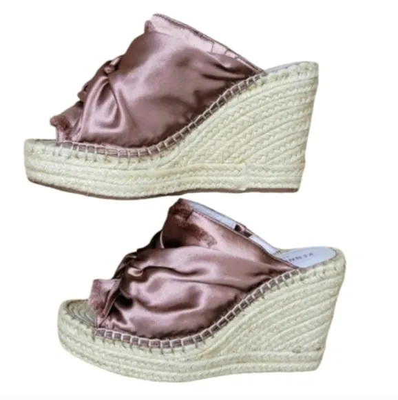 Kenneth Cole Odelle 2 Espadrille Sandals Blush Pink Metallic Satin Twisted Knot