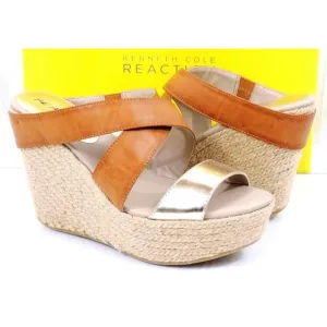 Kenneth Cole Reaction Oscar Rent Her Platform Wedge Sandals Light Gold Size 7