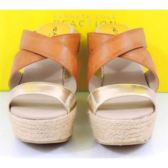 Kenneth Cole Reaction Oscar Rent Her Platform Wedge Sandals Light Gold Size 7