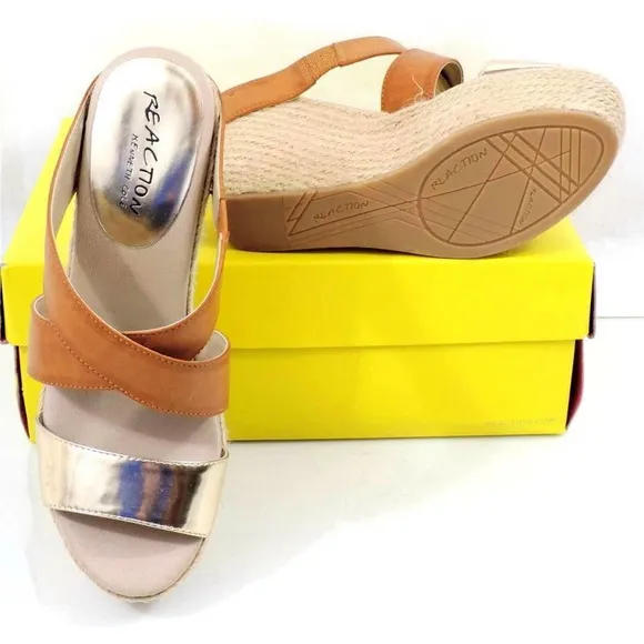Kenneth Cole Reaction Oscar Rent Her Platform Wedge Sandals Light Gold Size 7