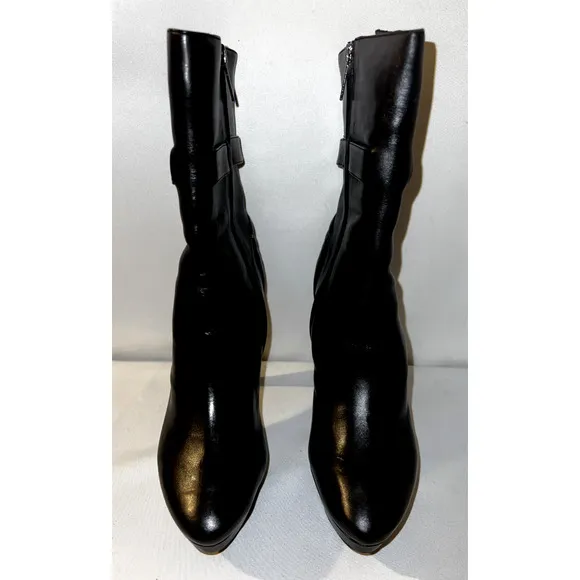 KENNETH COLE Shoes Women's Size 8 Black Leather Zip TALK TOUGH Heels Boots