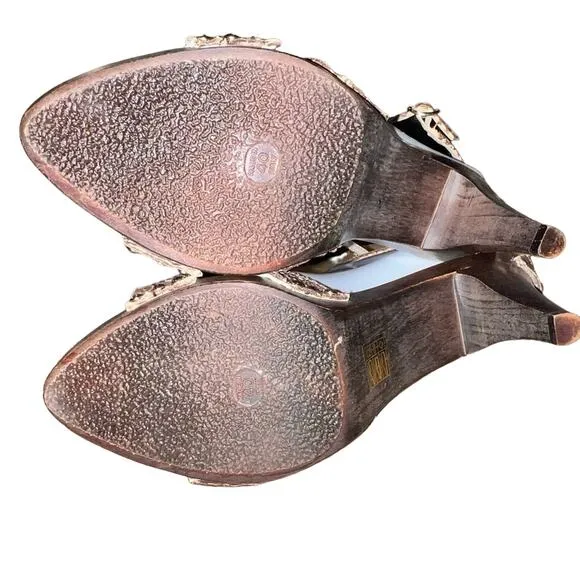 Kenzo wood heel accent detail ankle strap heels size 40 EU 8 US drop ball