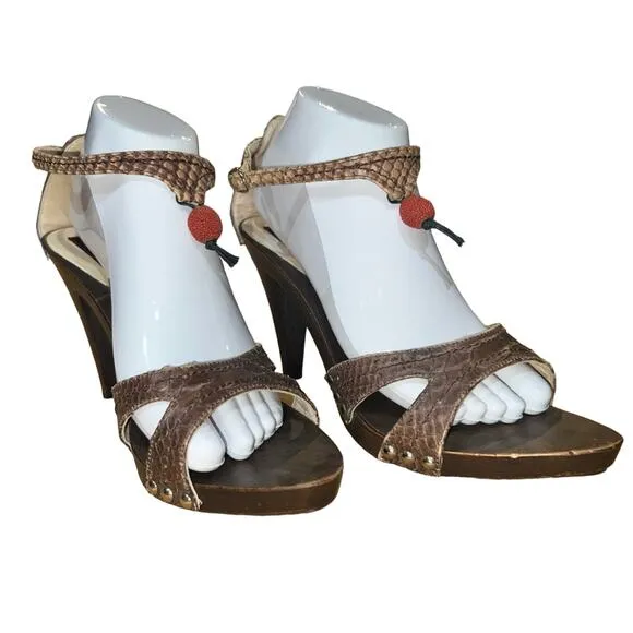 Kenzo wood heel accent detail ankle strap heels size 40 EU 8 US drop ball
