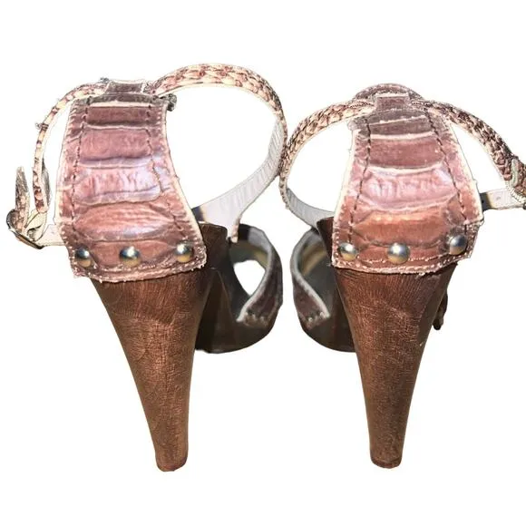 Kenzo wood heel accent detail ankle strap heels size 40 EU 8 US drop ball