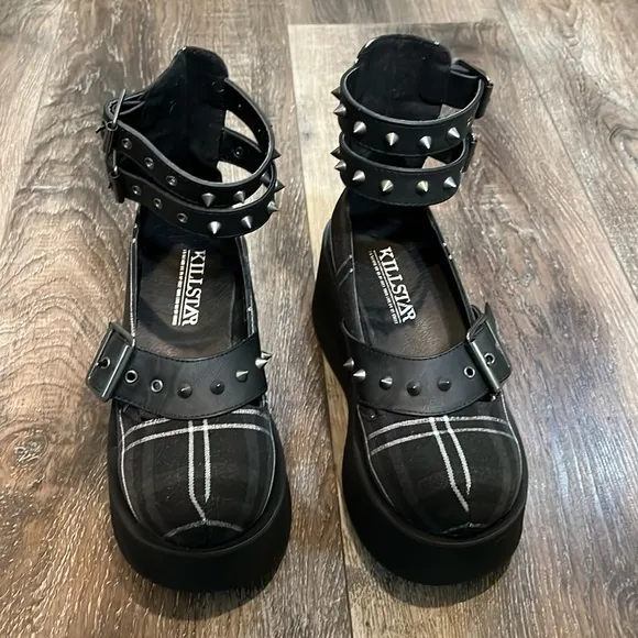 Killstar Bloody Mary Ash Tartan platform shoes