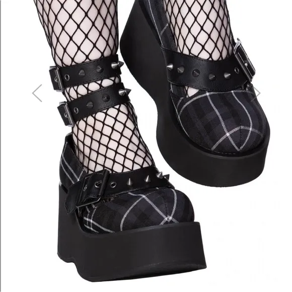 Killstar Bloody Mary Ash Tartan platform shoes