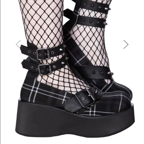 Killstar Bloody Mary Ash Tartan platform shoes