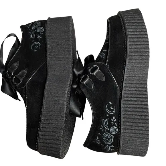 Killstar Luci-Fairy Creeper Platform Shoes Black Embroidered Goth Size 9