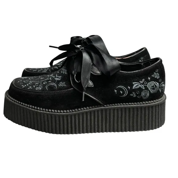 Killstar Luci-Fairy Creeper Platform Shoes Black Embroidered Goth Size 9