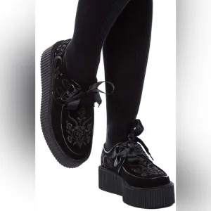 Killstar Luci-Fairy Creeper Platform Shoes Black Embroidered Goth Size 9