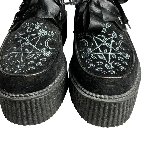 Killstar Luci-Fairy Creeper Platform Shoes Black Embroidered Goth Size 9