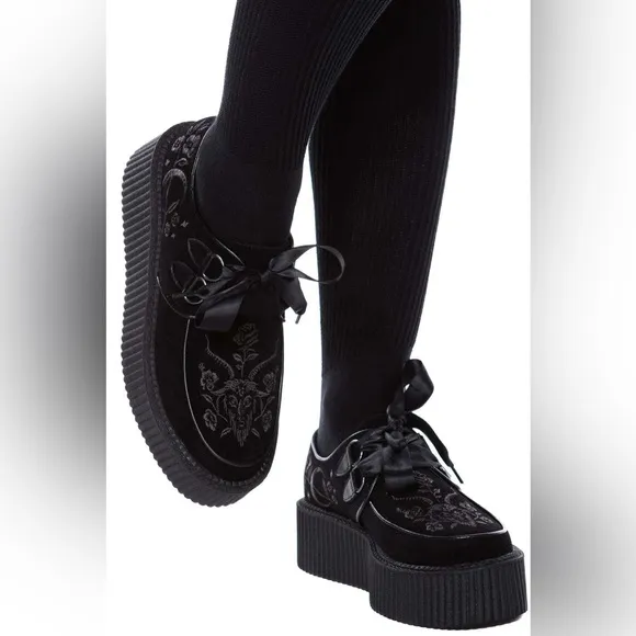 Killstar Luci-Fairy Creeper Platform Shoes Black Embroidered Goth Size 9