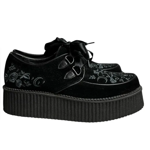 Killstar Luci-Fairy Creeper Platform Shoes Black Embroidered Goth Size 9