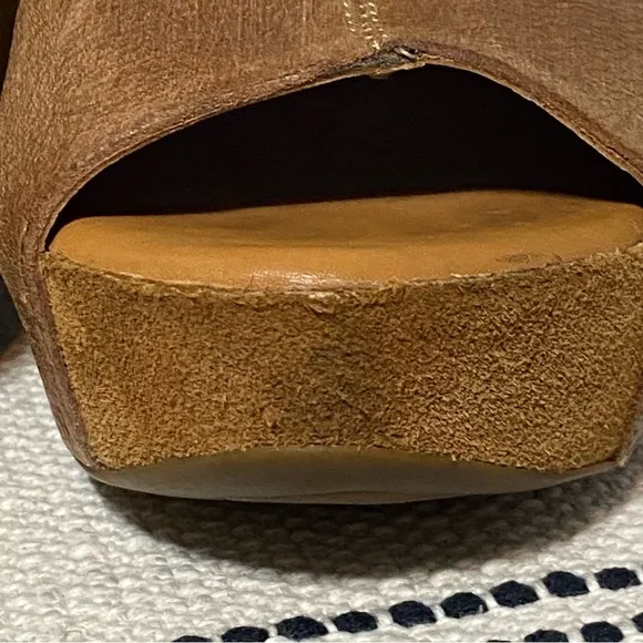 KORK-EASE / Berit Wedge Tan Leather Peep Toe Sandals Size 8