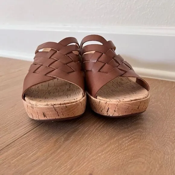 Kork Ease Devan Womens 10 Shoes Brown Leather Slip On Crisscross Platform Sandal