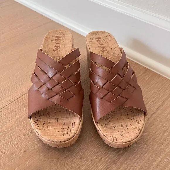 Kork Ease Devan Womens 10 Shoes Brown Leather Slip On Crisscross Platform Sandal