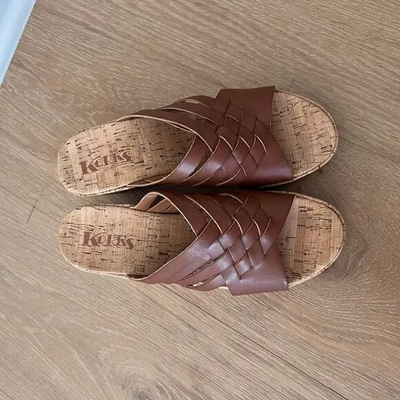 Kork Ease Devan Womens 10 Shoes Brown Leather Slip On Crisscross Platform Sandal