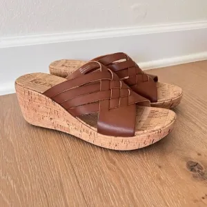 Kork Ease Devan Womens 10 Shoes Brown Leather Slip On Crisscross Platform Sandal