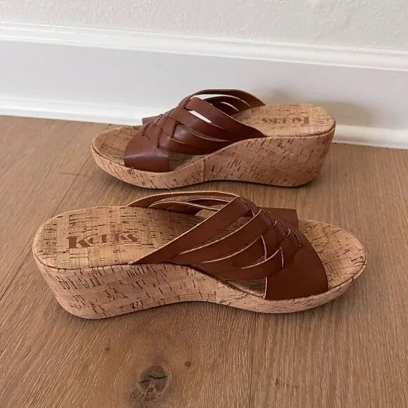 Kork Ease Devan Womens 10 Shoes Brown Leather Slip On Crisscross Platform Sandal