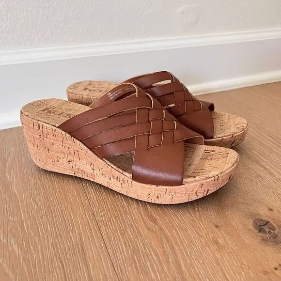 Kork Ease Devan Womens 10 Shoes Brown Leather Slip On Crisscross Platform Sandal