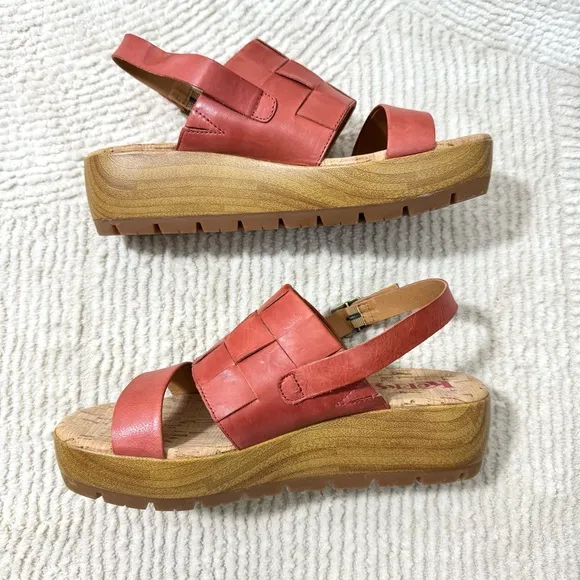 Kork-Ease Fraya Woven Leather Platform Wedge Sandals Mauve Red Size 10