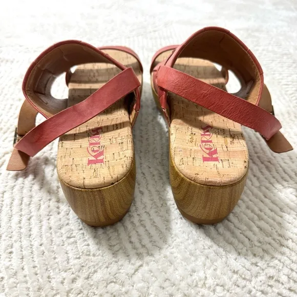Kork-Ease Fraya Woven Leather Platform Wedge Sandals Mauve Red Size 10
