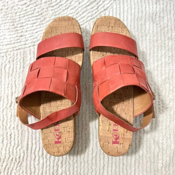Kork-Ease Fraya Woven Leather Platform Wedge Sandals Mauve Red Size 10