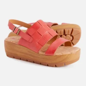 Kork-Ease Fraya Woven Leather Platform Wedge Sandals Mauve Red Size 10
