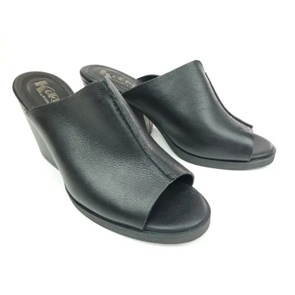 Kork Ease Greer Wedge Sandals Womens 9 M Black Leather Platform Slide Clog Shoes