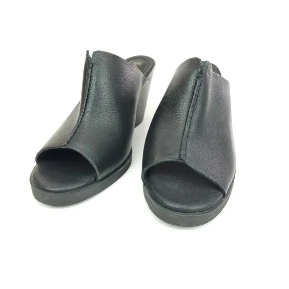 Kork Ease Greer Wedge Sandals Womens 9 M Black Leather Platform Slide Clog Shoes