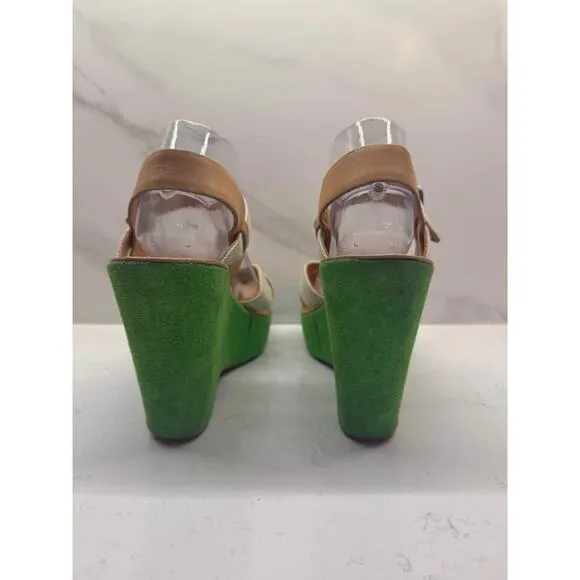 Kork-Ease Size 10 EU 42 Bette Mod Green Suede Linen Platform Wedge Heels Shoes