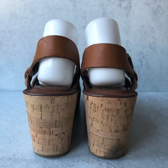 Korks By Kork-Ease Sandals Brown Leather Wedge Ankle Strap Open Toe 9