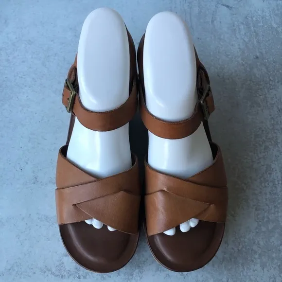 Korks By Kork-Ease Sandals Brown Leather Wedge Ankle Strap Open Toe 9