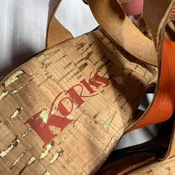 Korks by Kork-Ease Womens Size 6M Burnt Orange Strappy Marley Wedge Sandals