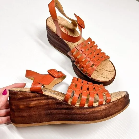 Korks by Kork-Ease Womens Size 6M Burnt Orange Strappy Marley Wedge Sandals